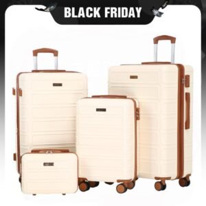 AAIVV 4 Piece Expandable Luggage Sets, ABS Travel Suitcase Set with Double Spinner Wheels, TSA Lock Hardshell Durable Traveling Bag Luggage Sets (13/20/26/28in) Gift for Back to School